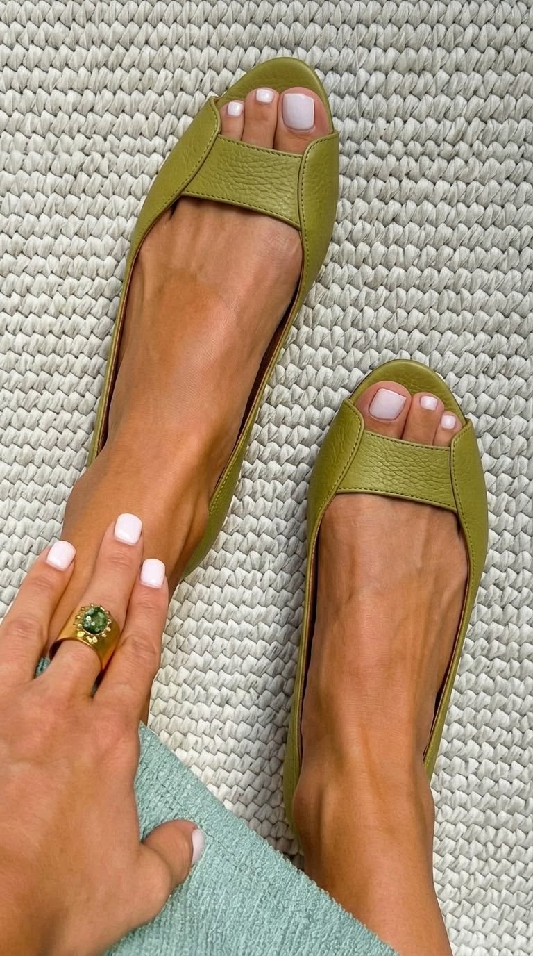 Adelina Chic Golden Sandals - Light Green