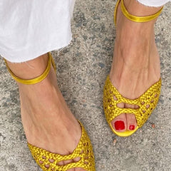 Isadora Woven Golden Sandals - Yellow