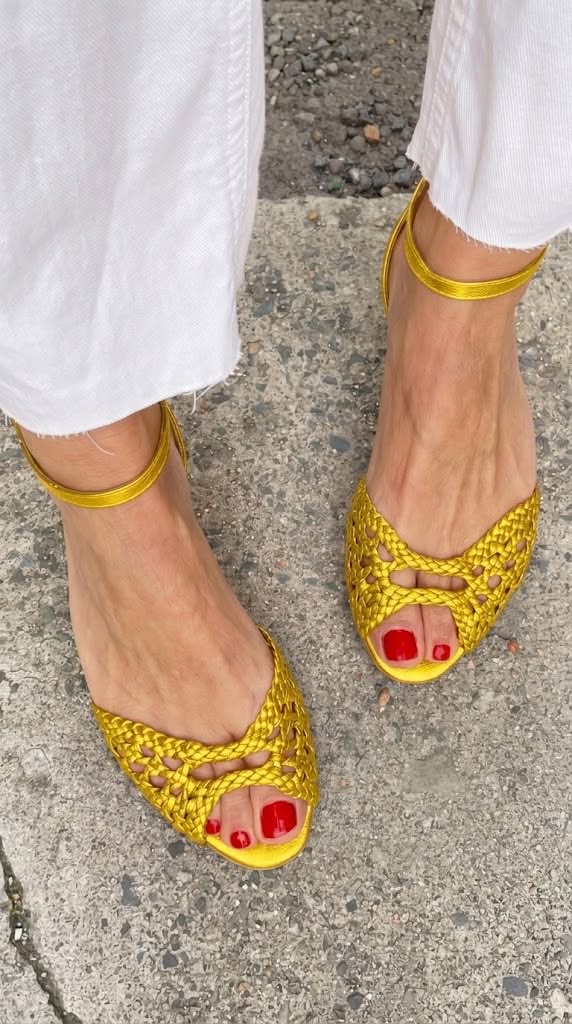 Isadora Woven Golden Sandals - Yellow