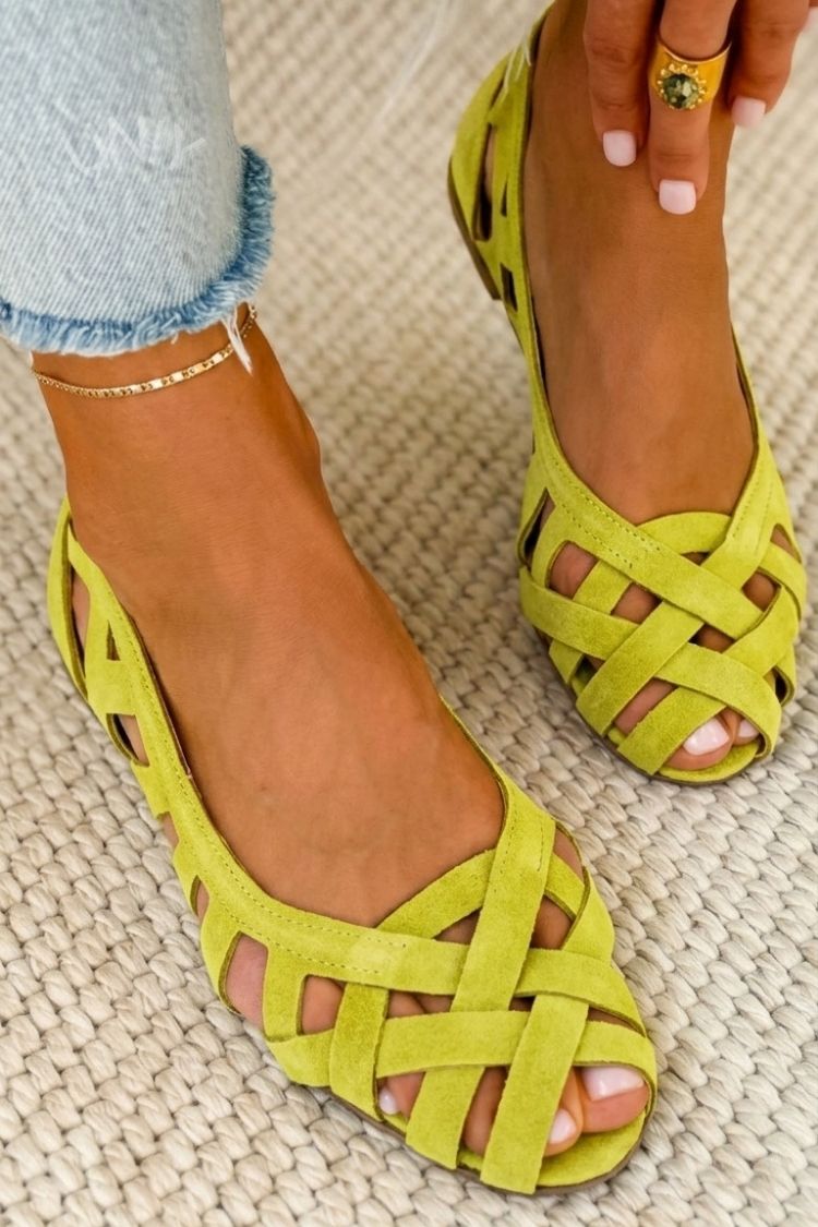Caterina Braided Summer Sandals - Neon Green