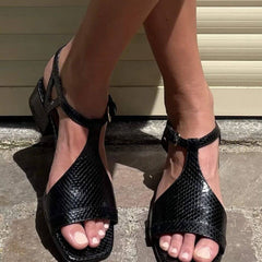 Serena Low-Heel Metallic Sandals - Black