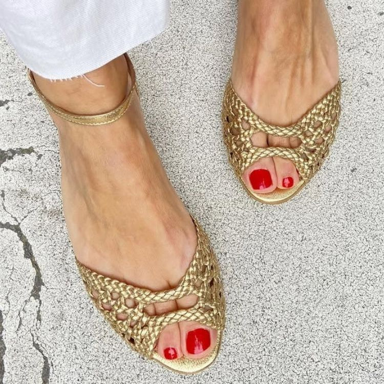 Isadora Woven Golden Sandals - Gold