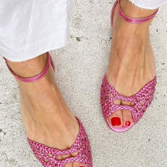 Isadora Woven Golden Sandals - Pink