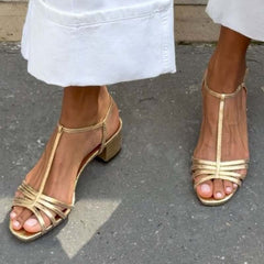 Allegra Square-Heel Sandals - Gold