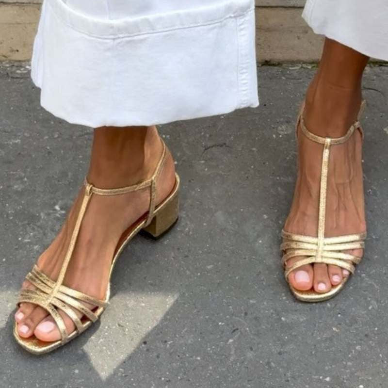 Allegra Square-Heel Sandals - Gold