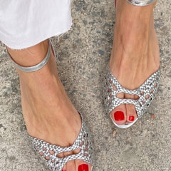 Isadora Woven Golden Sandals - Silver