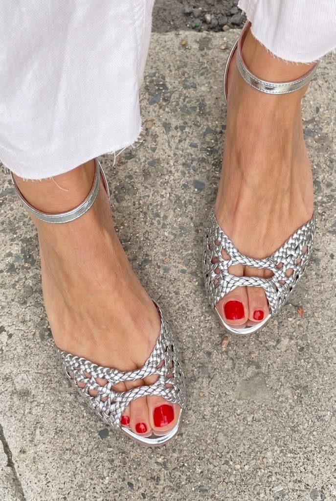 Isadora Woven Golden Sandals - Silver