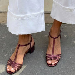Allegra Square-Heel Sandals - Burgundy