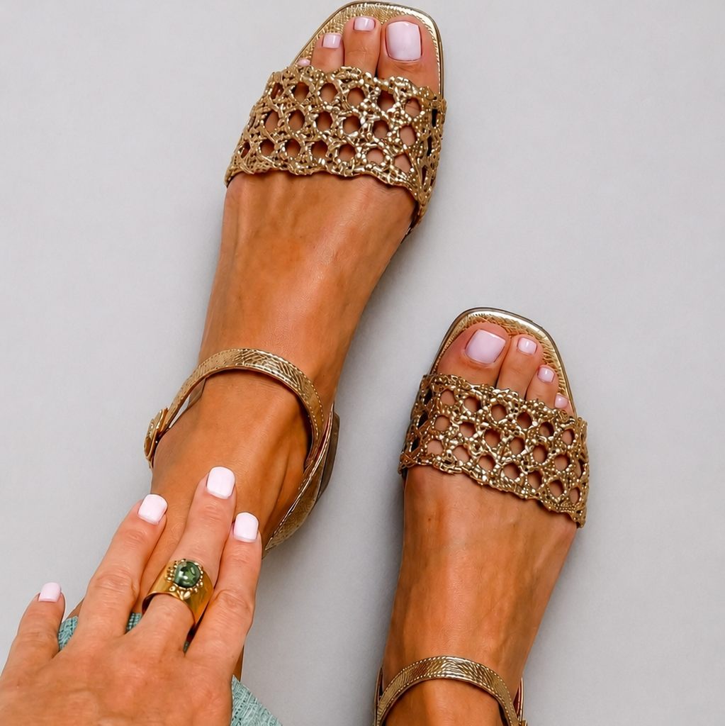 Aurora Golden Flat Sandals - Gold
