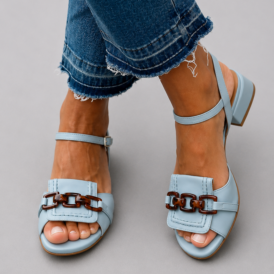 Azzurra Metallic Chain Sandals - Blue