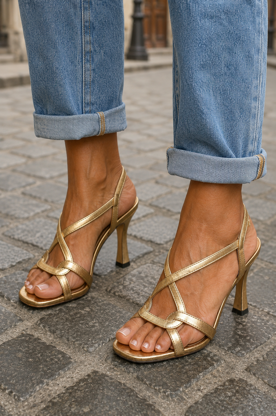 Elisabetta Gold Strappy Heels - detail