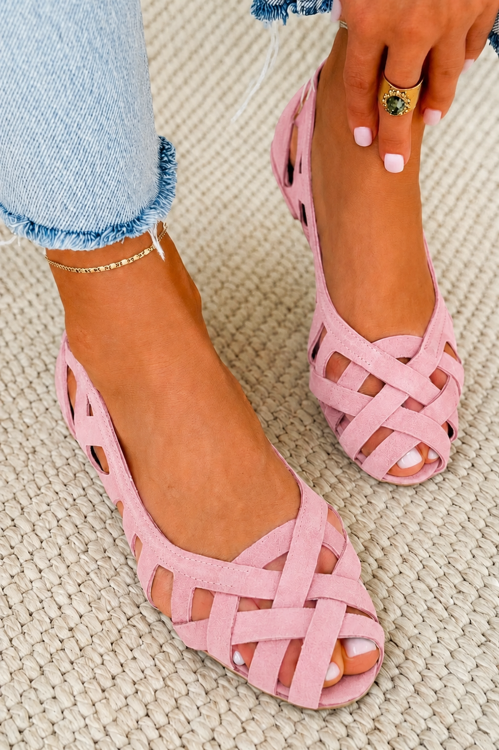 Caterina Braided Summer Sandals - Pink