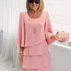 Catherine Elegant Ruffle Comfort Dress - Pink