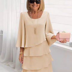 Catherine Elegant Ruffle Comfort Dress - Khaki