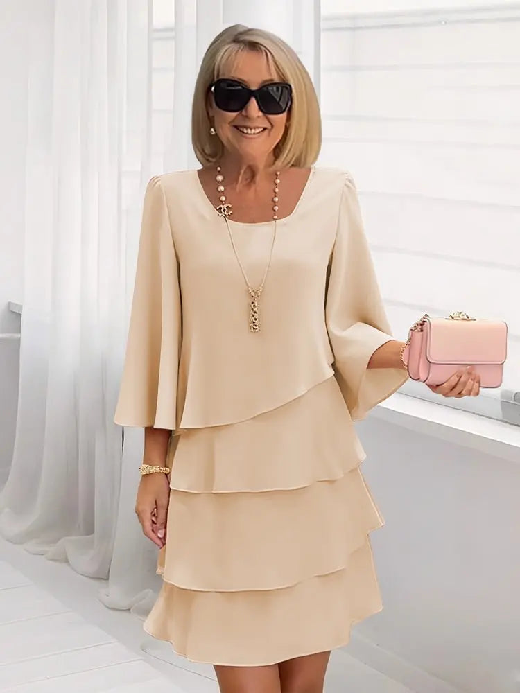 Catherine Elegant Ruffle Comfort Dress - Khaki