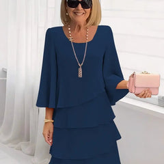 Catherine Elegant Ruffle Comfort Dress - Navy Blue