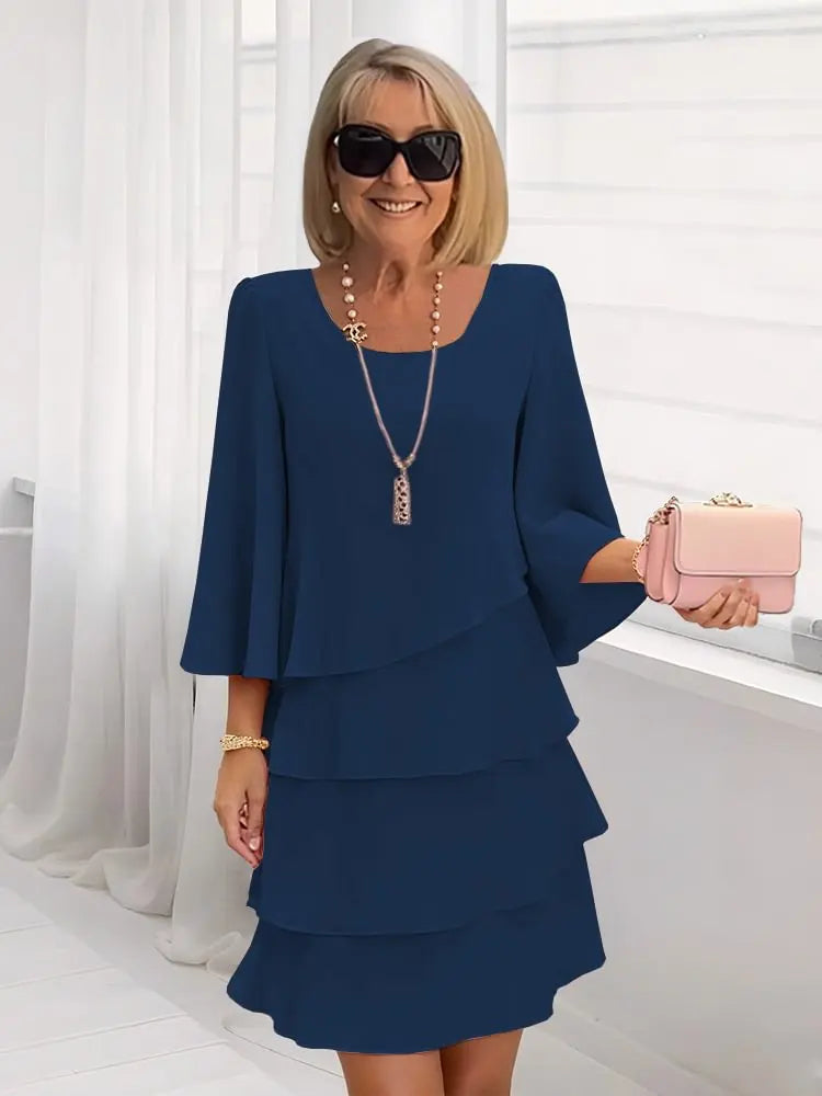 Catherine Elegant Ruffle Comfort Dress - Navy Blue