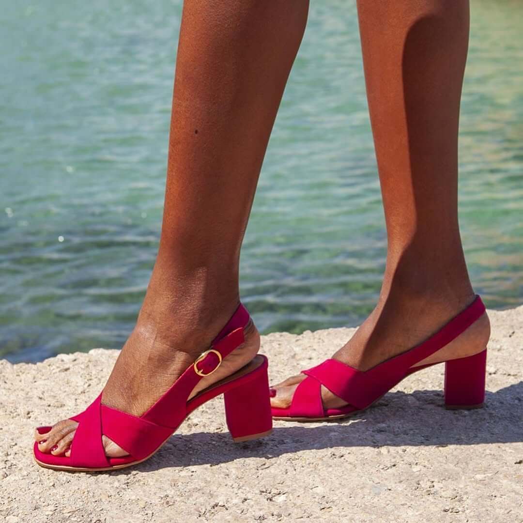 Celeste Block-Heel Sandals - Red