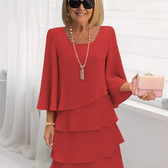 Catherine Elegant Ruffle Comfort Dress - Red