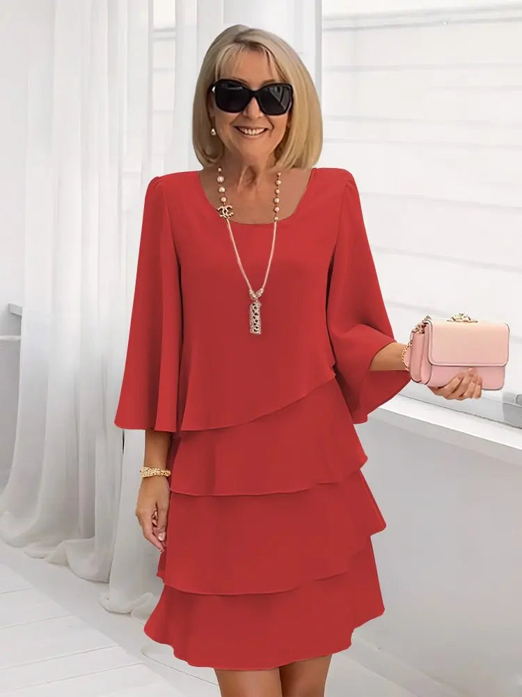 Catherine Elegant Ruffle Comfort Dress - Red