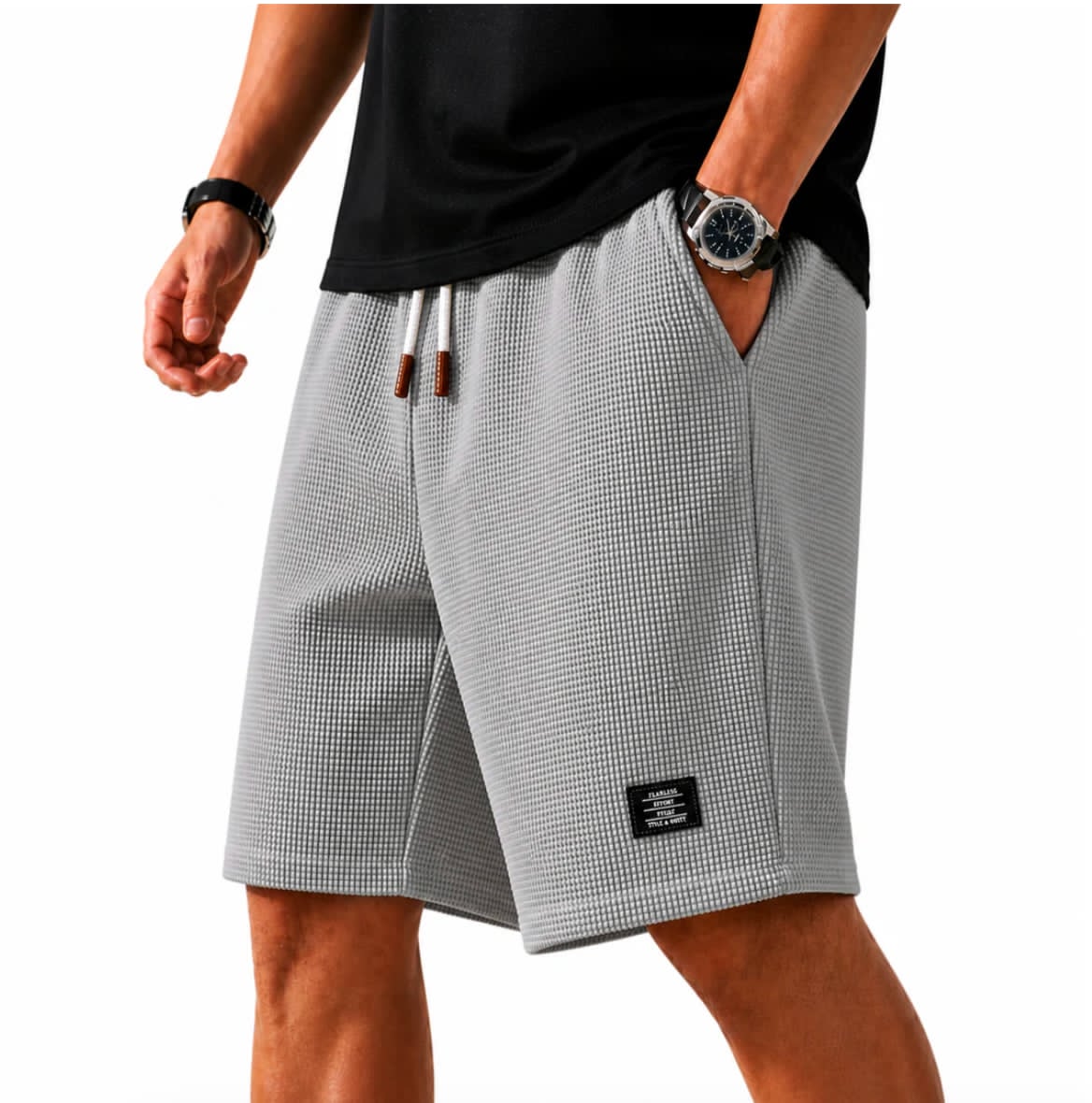 Bermuda Waffle Knit Capri Shorts - Grey