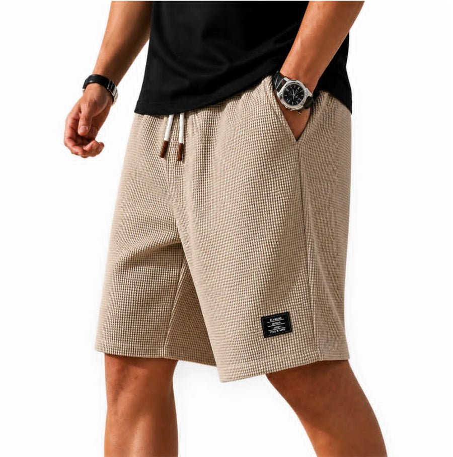 Bermuda Waffle Knit Capri Shorts - Beige