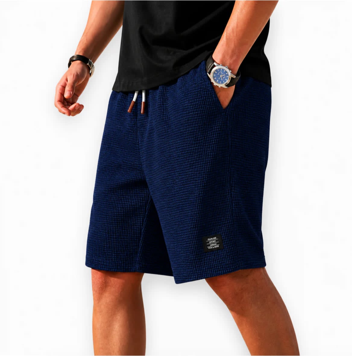 Bermuda Waffle Knit Capri Shorts - Navy Blue