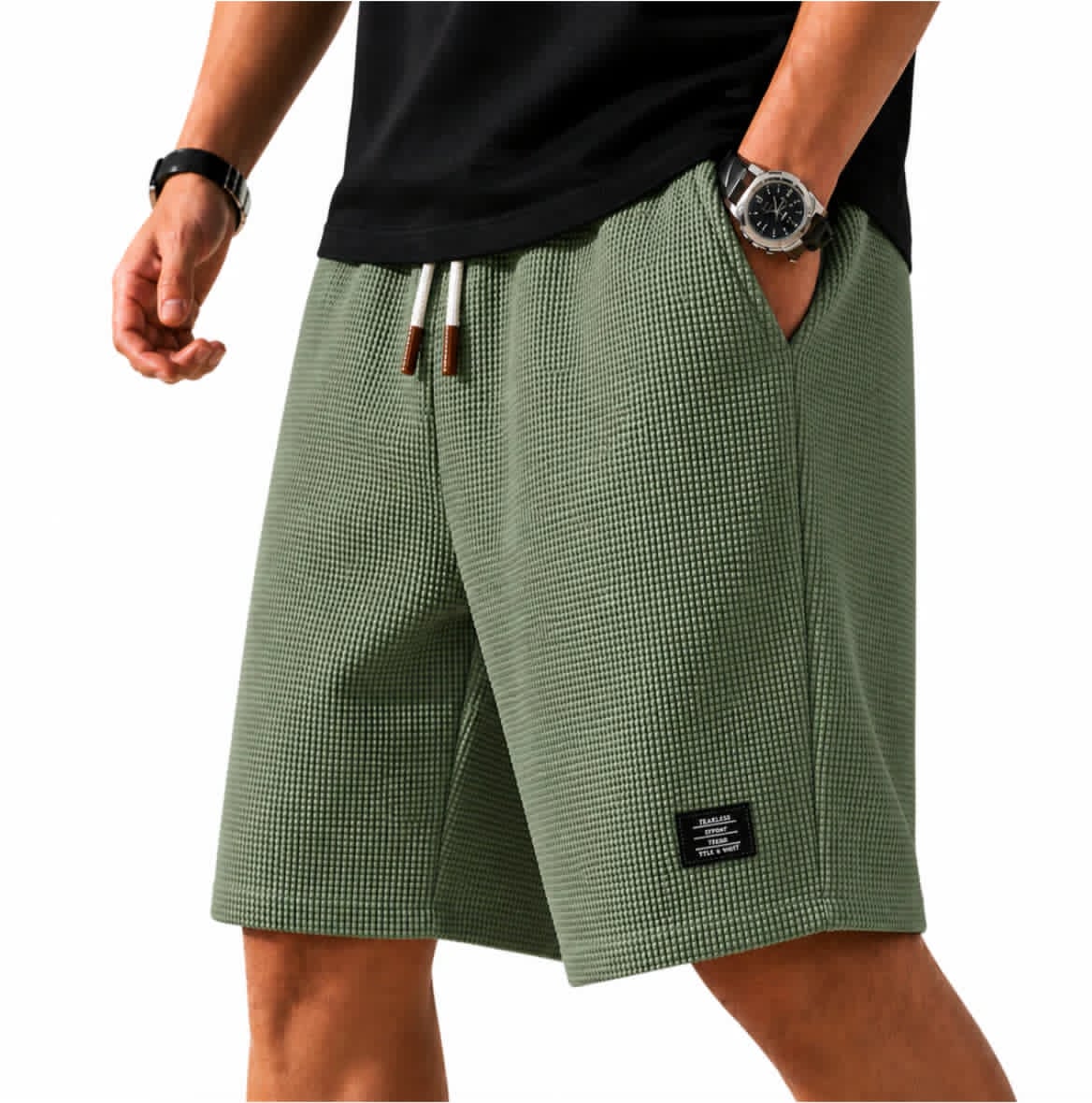 Bermuda Waffle Knit Capri Shorts - Green