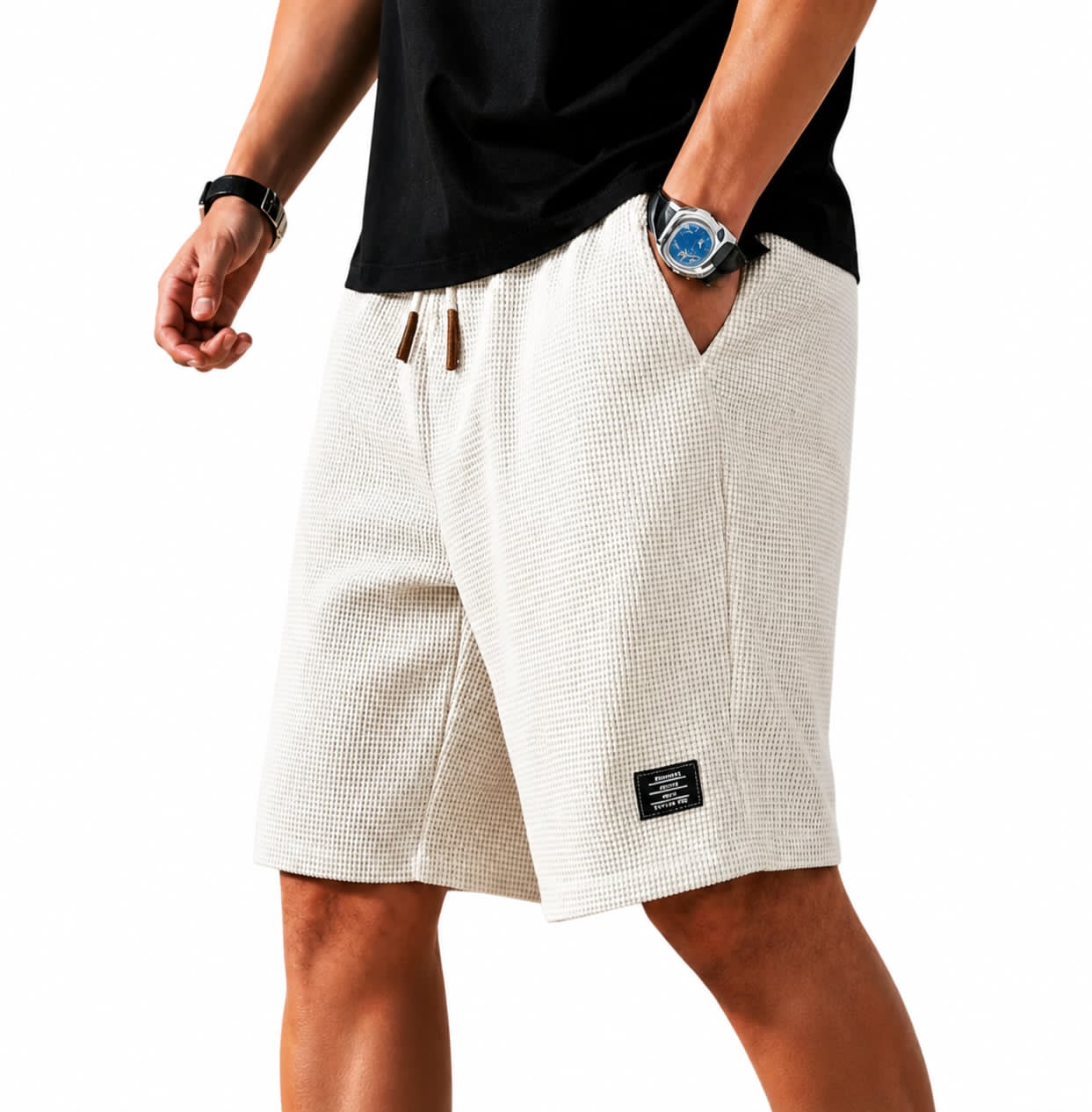 Bermuda Waffle Knit Capri Shorts - Cream