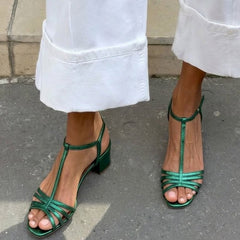 Allegra Square-Heel Sandals - Green