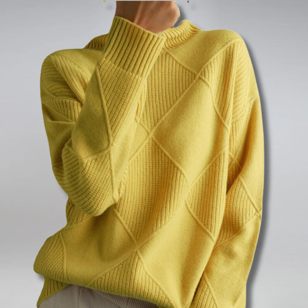 Calvetta - Argyle Turtleneck Jumper Office And Weekend Wear