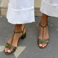 Allegra Square-Heel Sandals - Olive