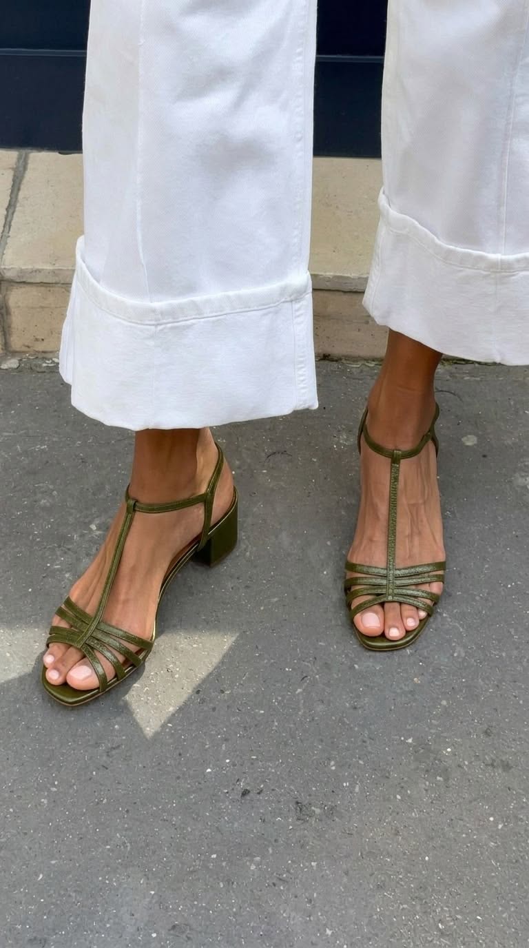 Allegra Square-Heel Sandals - Olive
