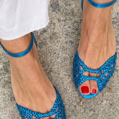 Isadora Woven Golden Sandals - Blue