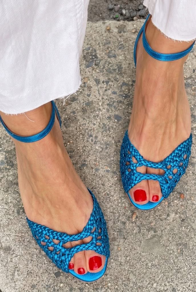 Isadora Woven Golden Sandals - Blue