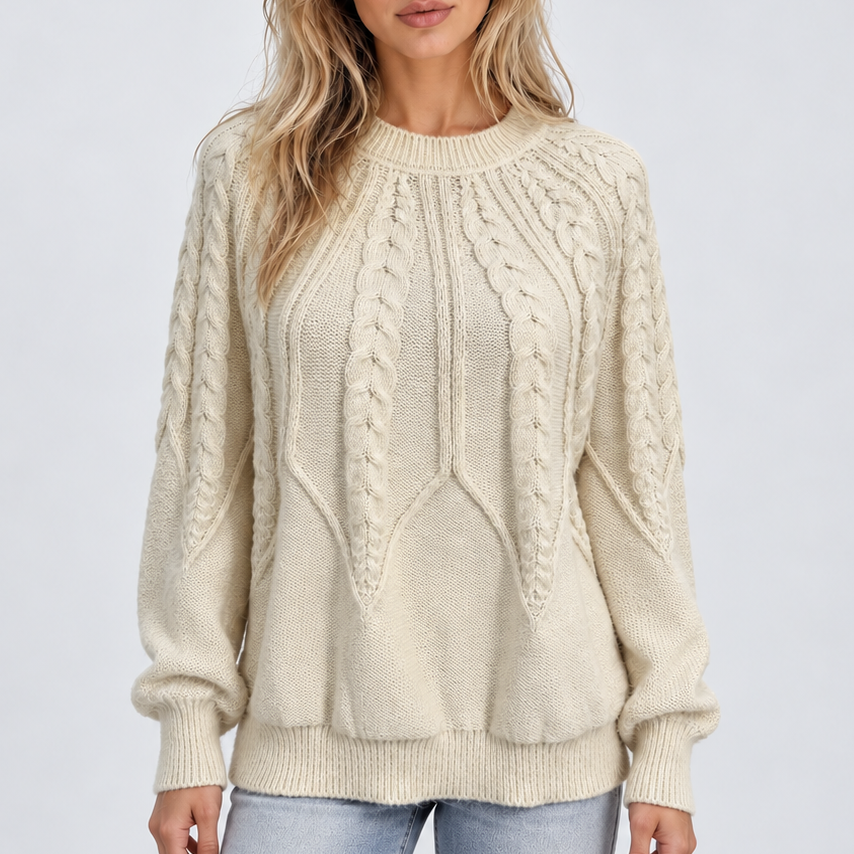 Trecella - Cable Knit Balloon Sleeve Jumper Everyday Style