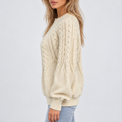 Trecella - Cable Knit Balloon Sleeve Jumper Everyday Style — view 2 of 7