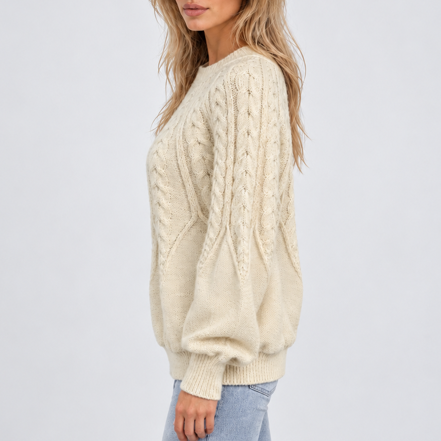 Trecella - Cable Knit Balloon Sleeve Jumper Everyday Style — view 2 of 7