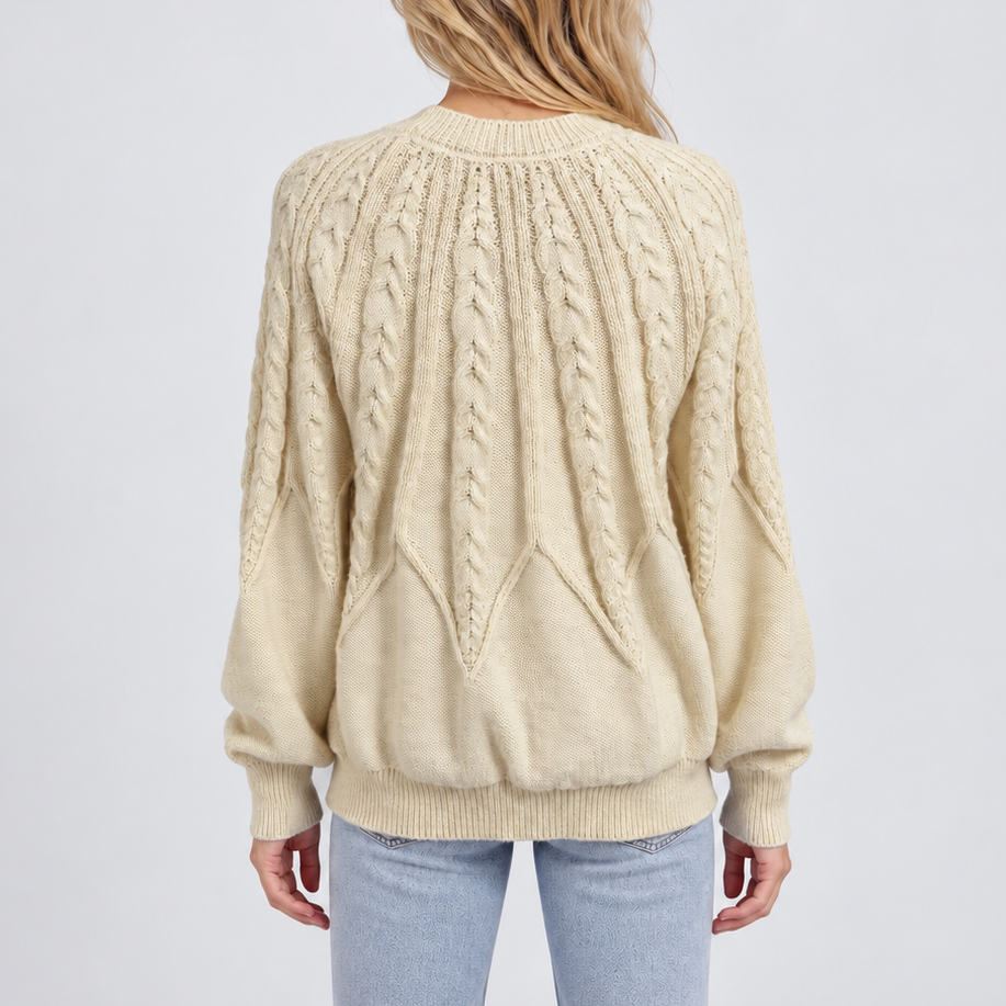 Trecella - Cable Knit Balloon Sleeve Jumper Everyday Style — view 3 of 7