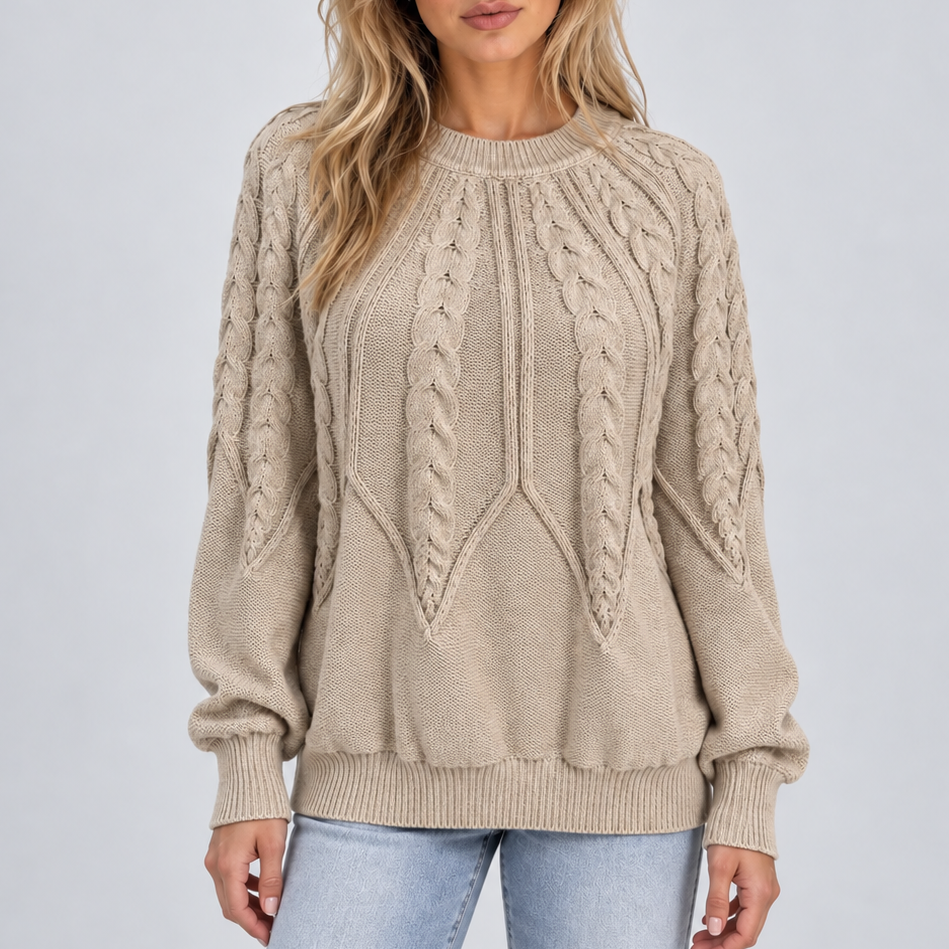 Trecella - Cable Knit Balloon Sleeve Jumper Everyday Style — view 4 of 7