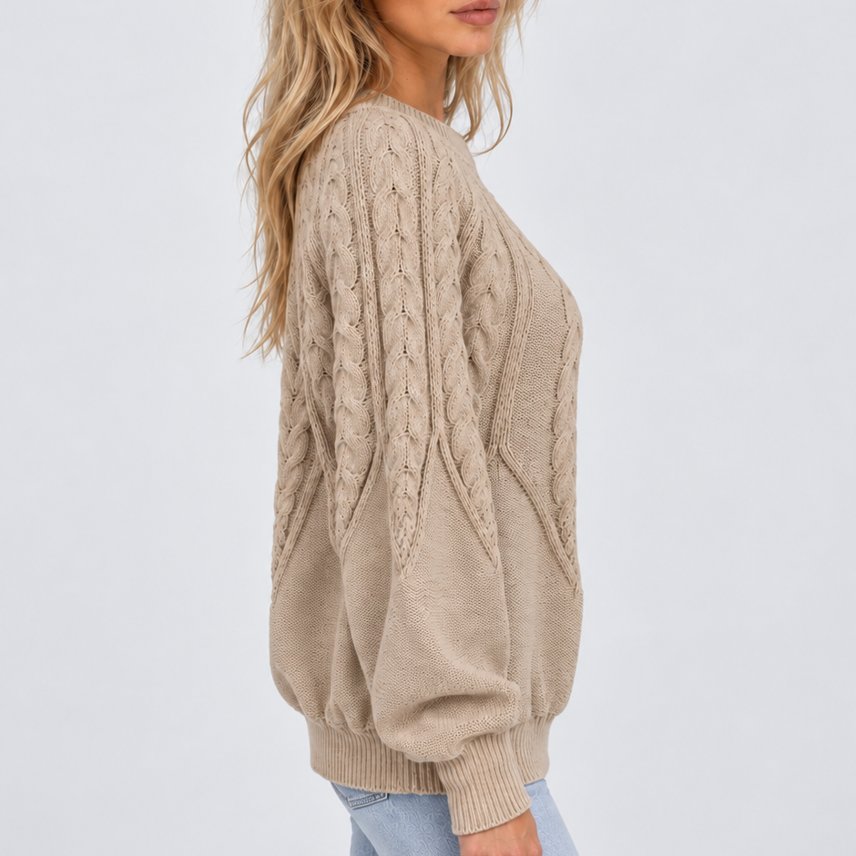 Trecella - Cable Knit Balloon Sleeve Jumper Everyday Style — view 5 of 7