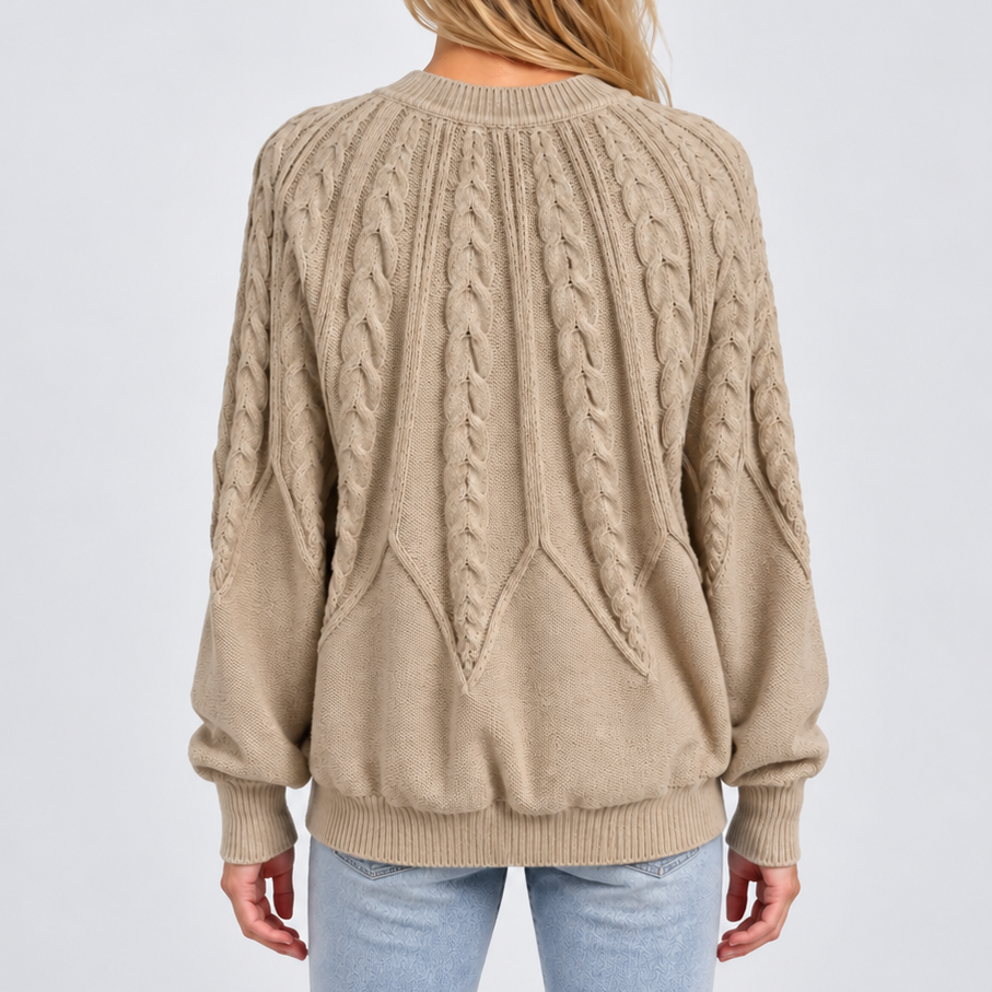 Trecella - Cable Knit Balloon Sleeve Jumper Everyday Style — view 6 of 7