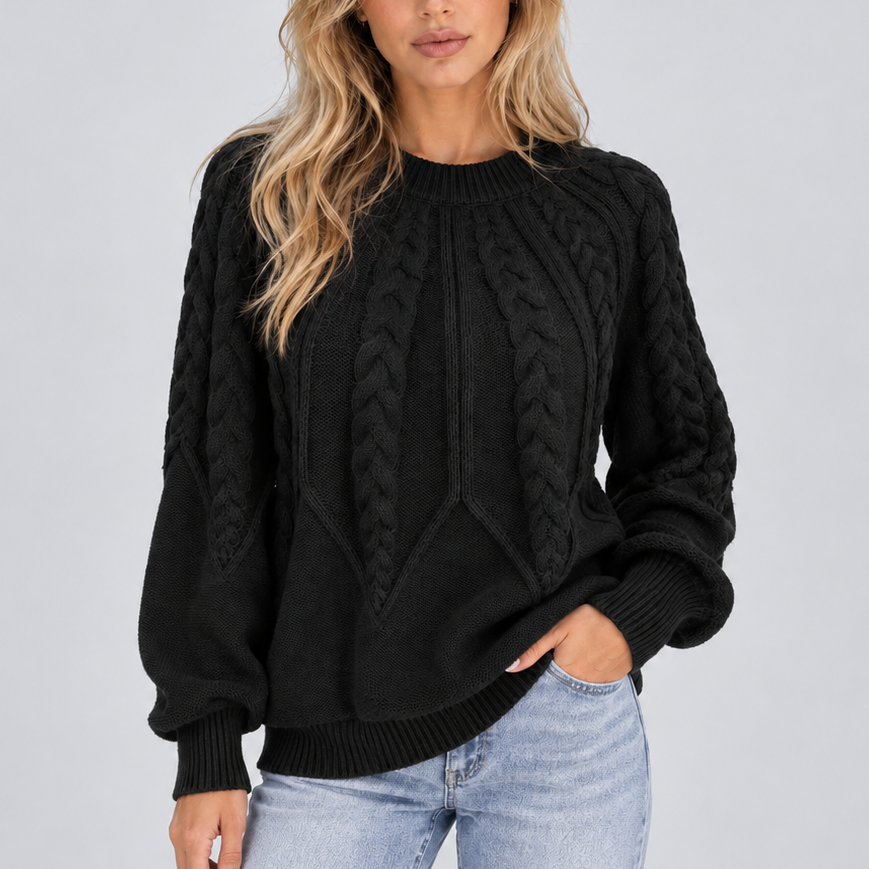 Trecella - Cable Knit Balloon Sleeve Jumper Everyday Style — view 7 of 7
