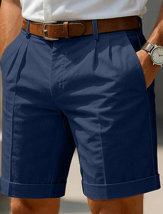 Joshua Pleated Chino Shorts - Navy Blue