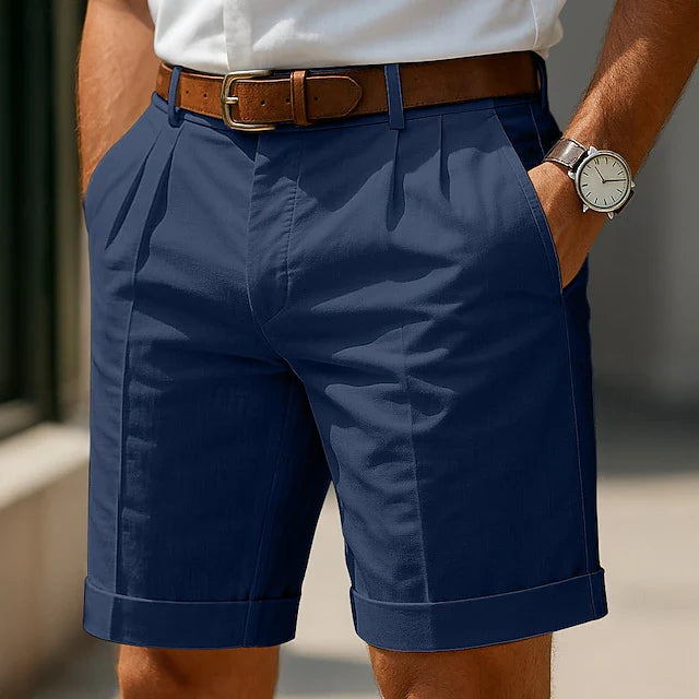 Joshua Pleated Chino Shorts - Navy Blue